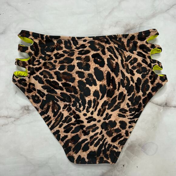 Bar III Women's Beach Cheetah High Waist Strappy Side Bottoms Size S New - Picture 3 of 5